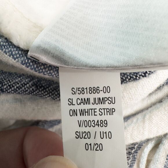 Old Navy Striped Linen Blend Cami Jumpsuit Womens Medium Off White Blue Nautical - Picture 16 of 16